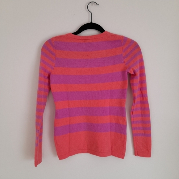 100% Cashmere. Women's Striped V-Neck Sweater - Pink and Purple - Picture 2 of 7